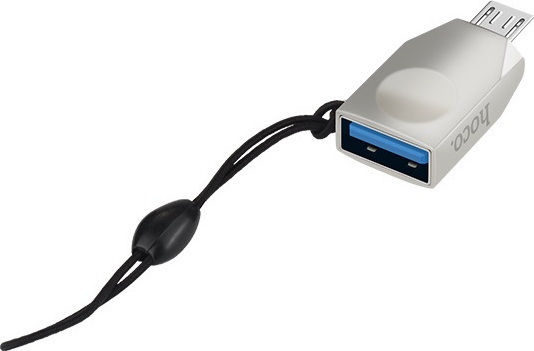 Hoco Μετατροπέας micro USB male σε USB-A female Ασημί 1τμχ HOC-UA10m-S
