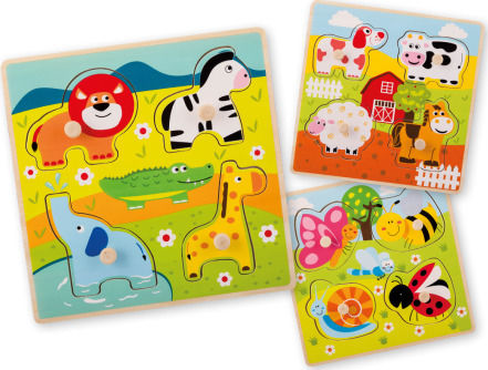 Wooden Kids Peg Puzzle Animals 4pcs Joueco