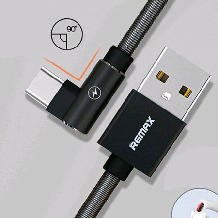 Remax Data RC-119a Angle (90°) / Braided USB 2.0 Cable USB-C male - USB-A Μαύρο 1m