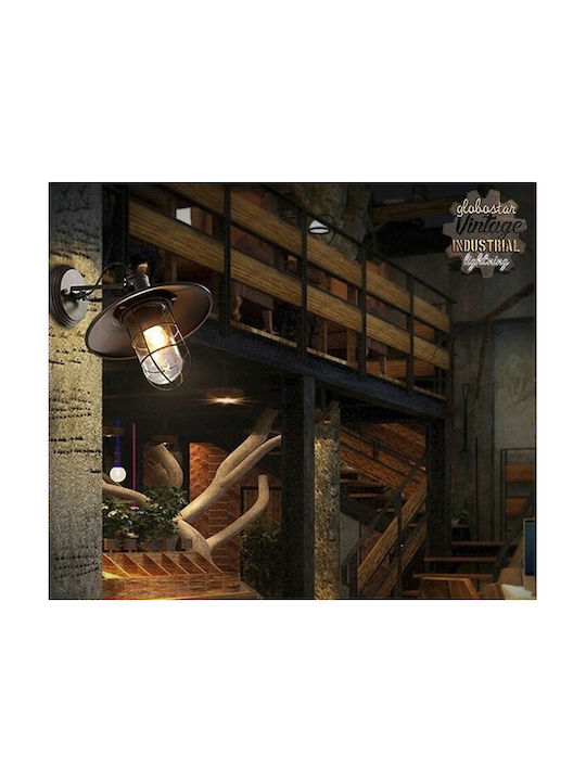 GloboStar Vinty Industrial Φωτιστικό Τοίχου με Ντουί E27 Μαύρο 27x33εκ.