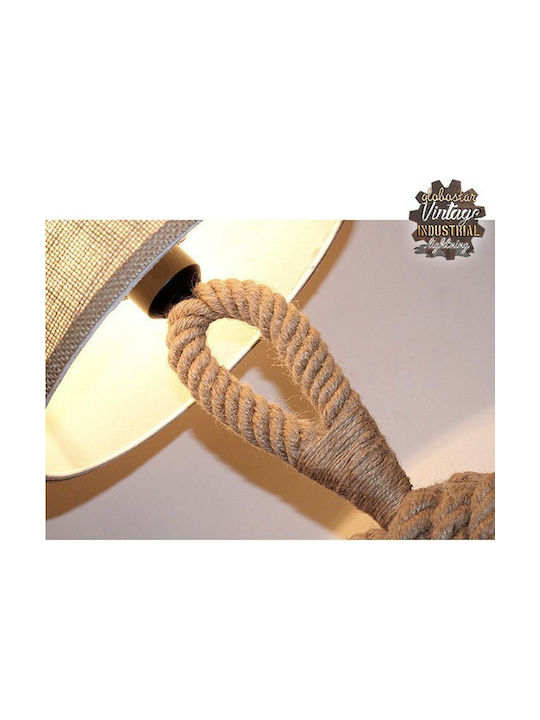 GloboStar Monkey Fist Vintage Tischlampe aus Seil für Fassung E27 mit Beige Schirm und Braun Basis