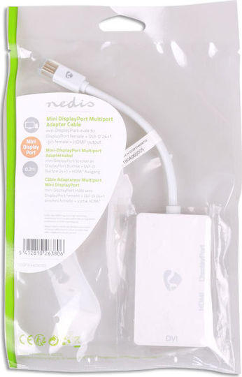 Nedis Μετατροπέας mini DisplayPort male σε DVI-D / DisplayPort / HDMI female Λευκό 1τμχ (CCGP37460WT02)