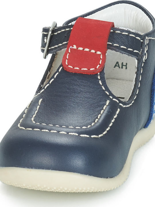 Kids Leather Ballerinas Bonbek with Adjustable Metal Clasp Navy Blue