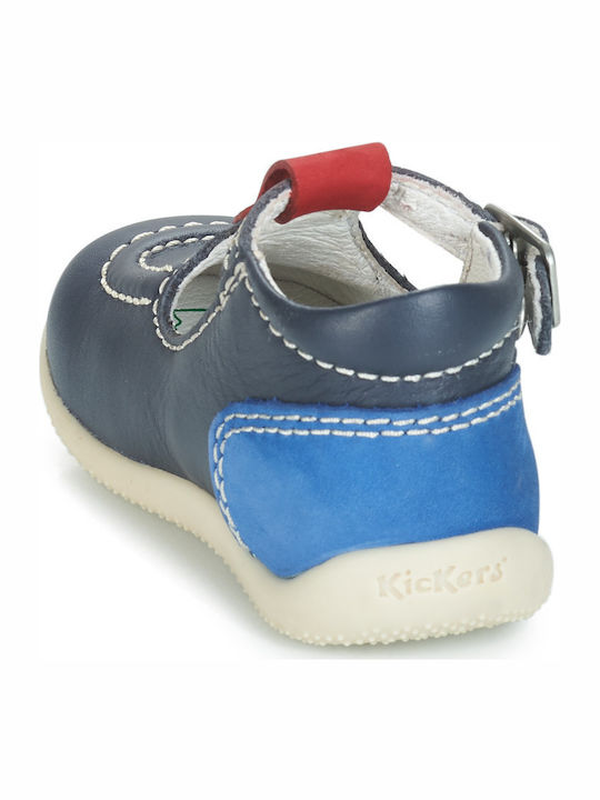 Kids Leather Ballerinas Bonbek with Adjustable Metal Clasp Navy Blue