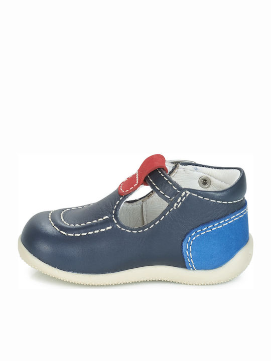 Kids Leather Ballerinas Bonbek with Adjustable Metal Clasp Navy Blue