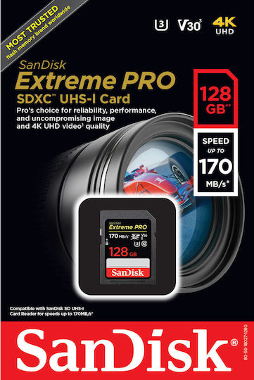 Sandisk Extreme Pro SDXC 128GB Клас 10 U3 V30 UHS-I