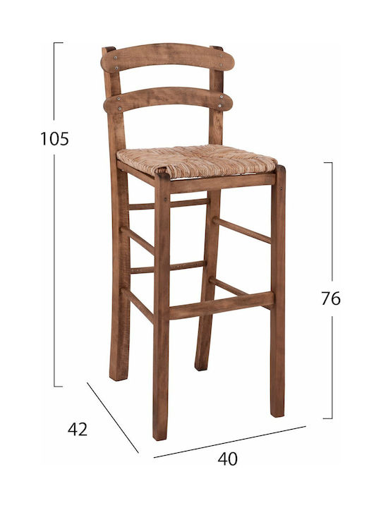 Σκαμπό Μπαρ με Πλάτη Ψάθινο Καρυδί 40x42x105εκ.