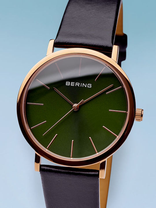 Bering Time Classic Ανδρικό Ρολόι 36mm Μπαταρίας με Μαύρο Δερμάτινο Λουράκι