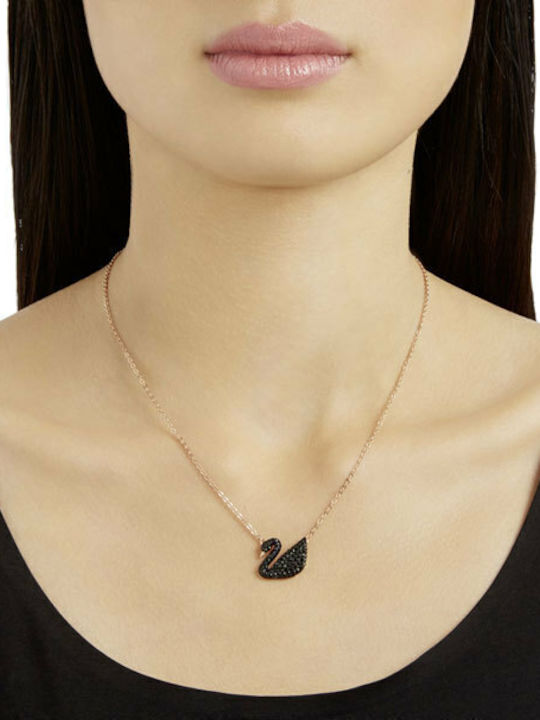 Swarovski Iconic Swan Necklace Gold Plated Black