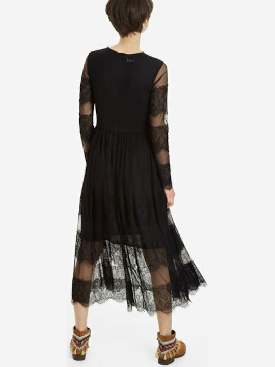 Desigual Sweet Midi Evening Dress with Lace Black