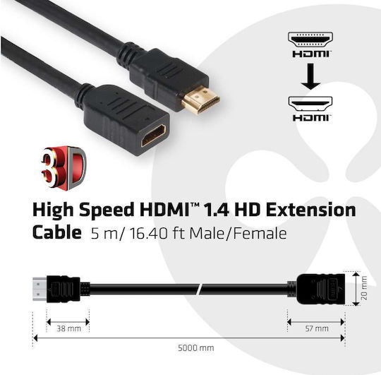 Club3D HDMI 1.4 High Speed 1080p 120Hz Cable HDMI Male - HDMI Female 5m Black