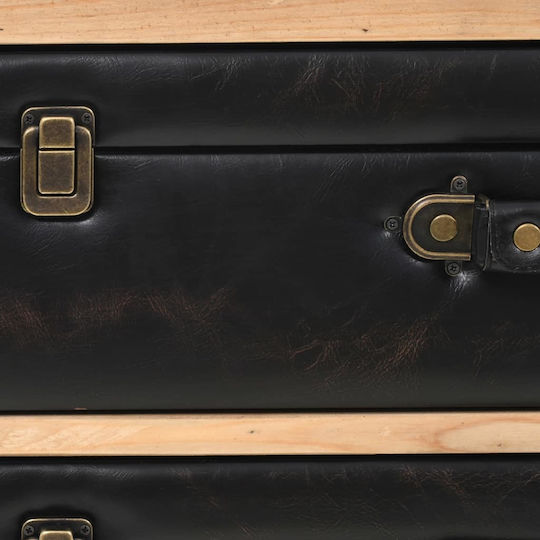 Bedroom Chest of Drawers from Solid Wood with 3 Drawers Black with Artificial Leather Surface Coating 80x36x75cm