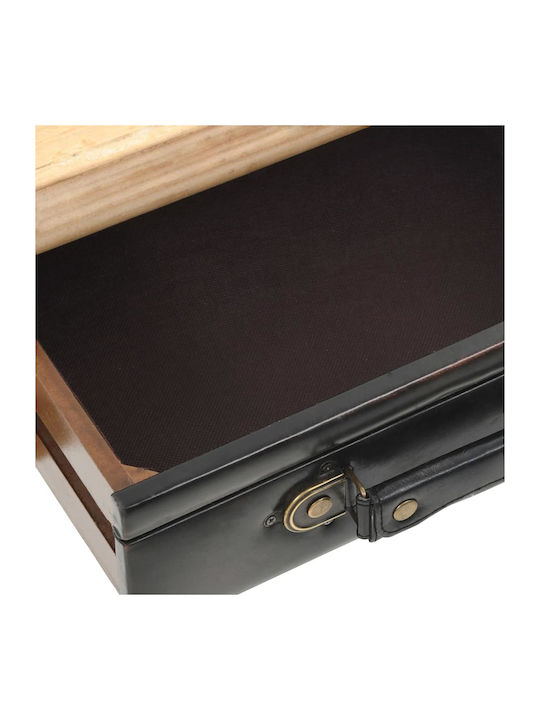 Bedroom Chest of Drawers from Solid Wood with 3 Drawers Black with Artificial Leather Surface Coating 80x36x75cm