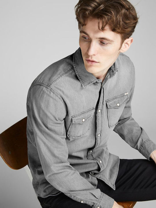 Long-sleeved Denim Shirt Light Grey