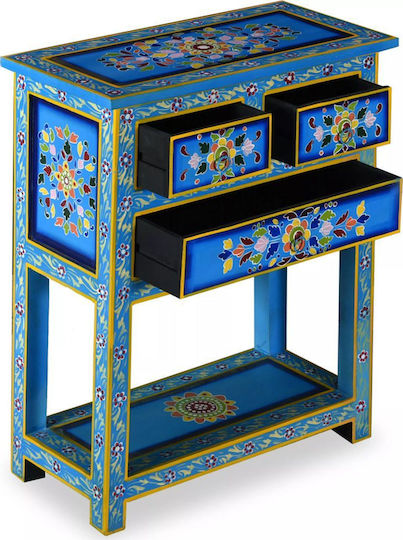 Sertar de depozitare din lemn masiv cu 3 sertare Turquoise L60xW30xH76buc