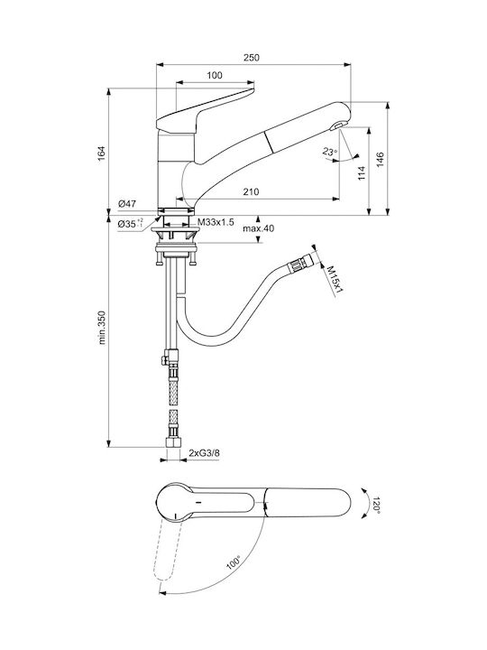 Ideal Standard Ceraflex Μπαταρία Κουζίνας Πάγκου Ασημί
