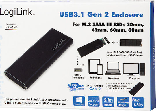LogiLink Θήκη για Σκληρό Δίσκο M.2 SATA III με σύνδεση USB 3.1