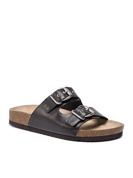 Caprice Leather Women's Flat Sandals in Black Color