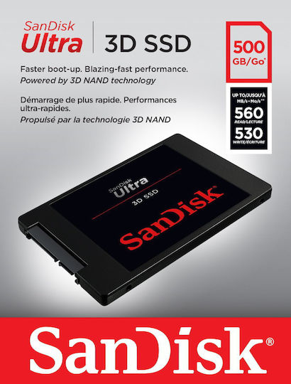 Sandisk Ultra 3D SSD 500GB τύπου 2.5'' με σύνδεση SATA III SDSSDH3-500G-G25