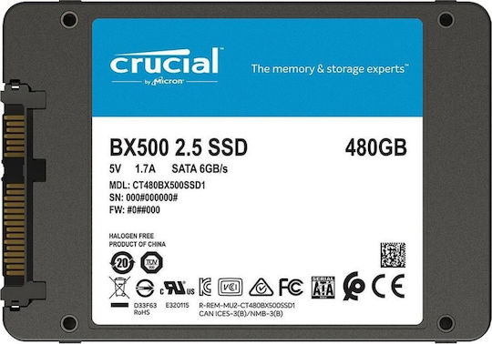 Crucial BX500 SSD 480GB τύπου 2.5'' με σύνδεση SATA III CT480BX500SSD1