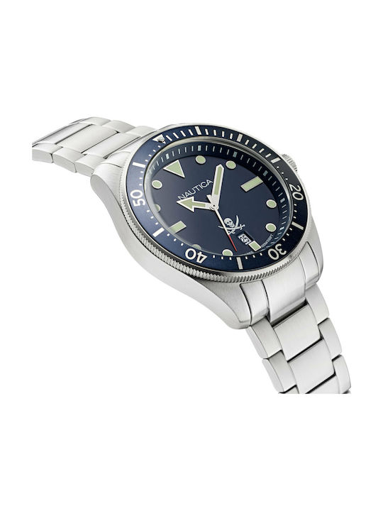 Nautica Hillcrest Battery Watch with Metal Bracelet Silver