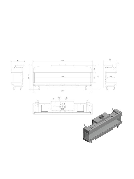 Kratki Leo LP 200 G31 37 MBAR Gas Fireplace Insert with Three-Sided Window 17kW