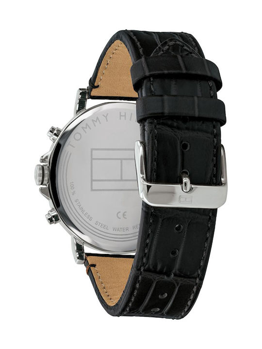Tommy Hilfiger Icon Ανδρικό Ρολόι 44mm Χρονογράφος Μπαταρίας με Μαύρο Δερμάτινο Λουράκι