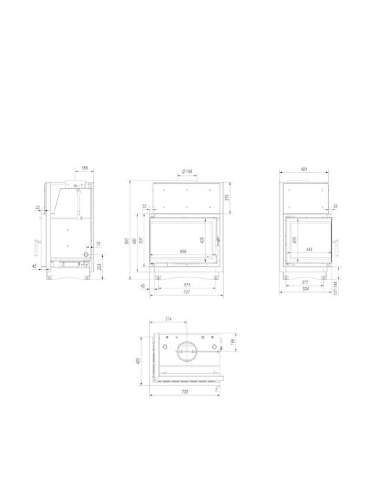 Kratki Zuzia PW BL 15 BS W Deco Ενεργειακό Τζάκι Ξύλου Καλοριφέρ 12kW Αριστερή Γωνία με Ανοιγόμενη Πόρτα Κλειστού Δοχείου