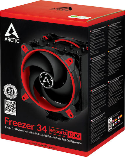 Arctic Freezer 34 eSports Duo Ψύκτρα Επεξεργαστή Διπλού Ανεμιστήρα για Socket AM4/AM5/1200/115x Κόκκινη