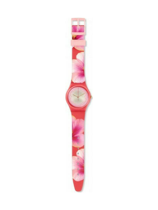 Swatch Fiore Di Maggio Mother's Day Uhr mit Fuchsie Kautschukarmband