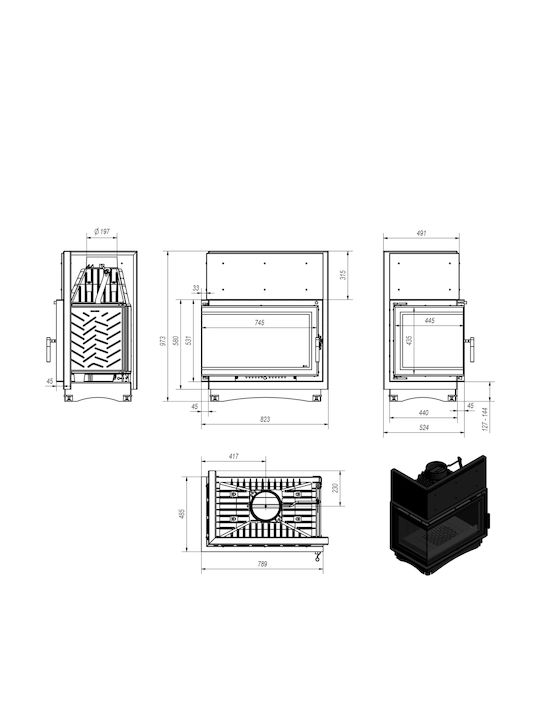 Kratki Oliwia L BS Deco Șemineu cu inserție Lemn 18kW Colțul stâng cu o ușă care se deschide