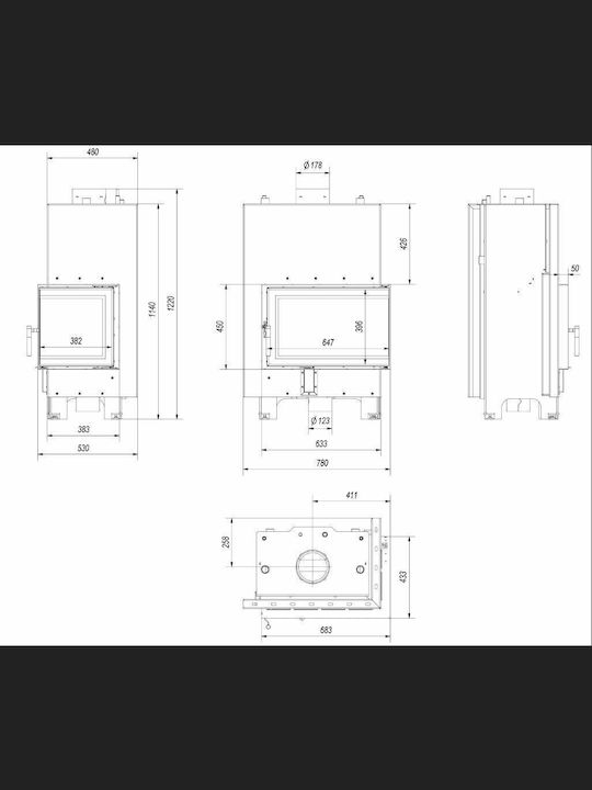 Kratki MBM PW 10 P BS W Ενεργειακό Τζάκι Ξύλου Καλοριφέρ 12kW Δεξιά Γωνία με Ανοιγόμενη Πόρτα Κλειστού Δοχείου