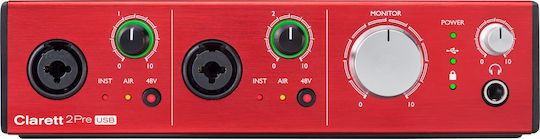 Focusrite Clarett 2Pre Εξωτερική Επαγγελματική Κάρτα Ήχου με Σύνδεση USB