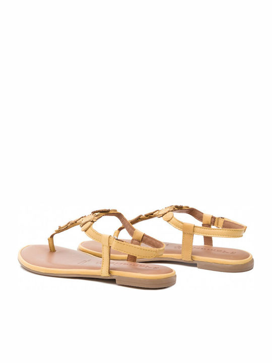 Tamaris Leather Women's Flat Sandals In Yellow Colour