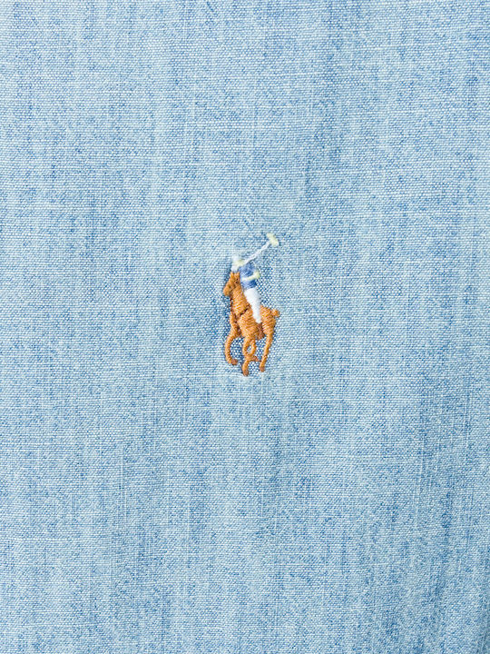 Cu mânecă lungă Denim Cămașă în Linie ingusta albastru deschis