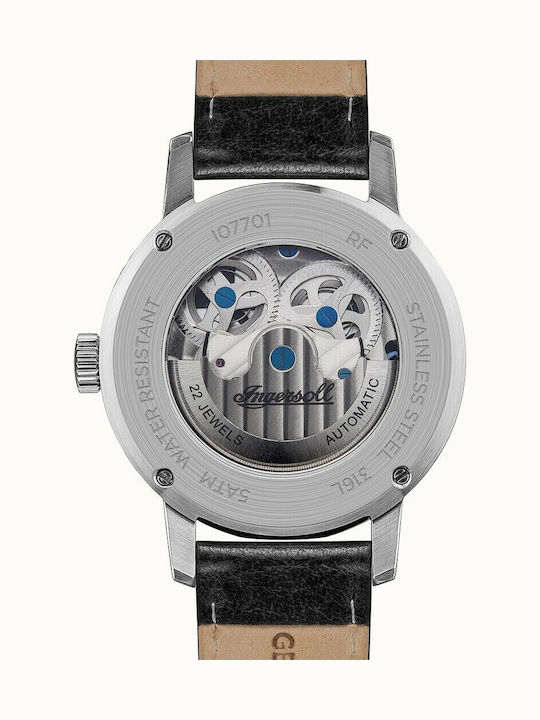 Ingersoll The Jazz Ανδρικό Ρολόι 42mm Αυτόματο με Μαύρο Δερμάτινο Λουράκι