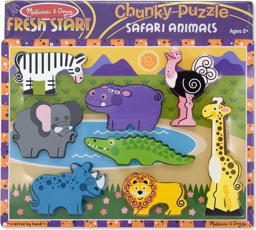 Дървено Детски Пъзел с Шипове Safari Chunky за Над 2 години+ Години 8бр Melissa & Doug