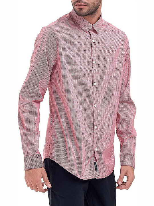 Armani Jeans Men's Shirt Long Sleeve Denim Pink