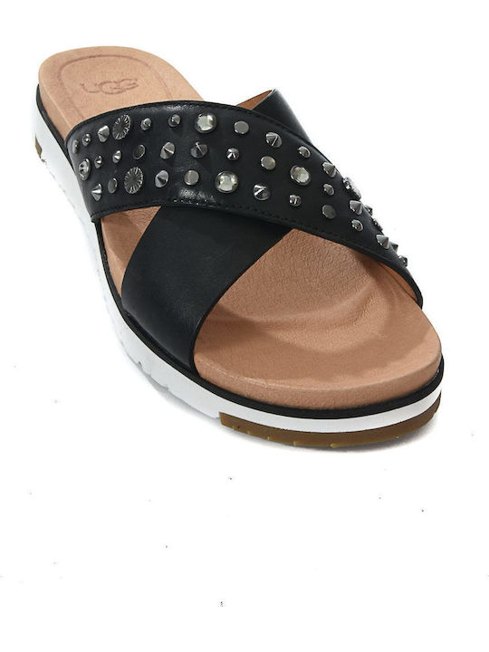 Studded Bling Δερμάτινα Γυναικεία Ανατομικά Σανδάλια Flatforms Μαύρα