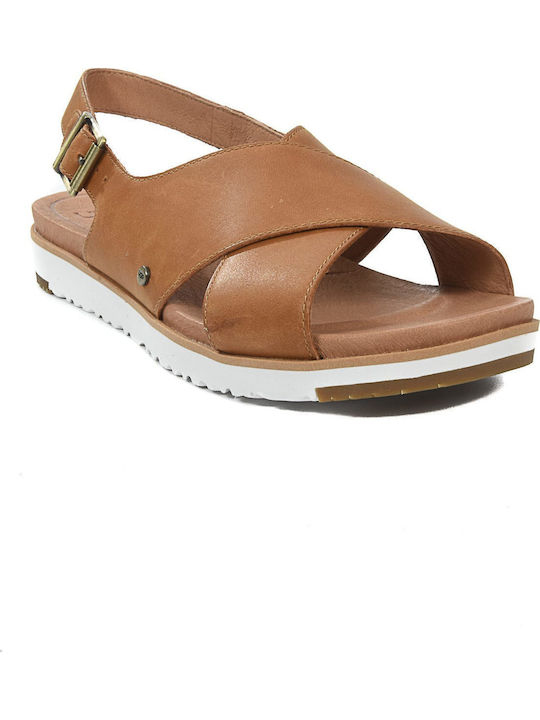 Kamille Leather Women's Flat Sandals Flatforms in Tabac Brown Color