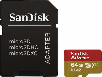 Sandisk Extreme microSDXC 64GB Class 10 U3 V30 A2 UHS-I with Adapter