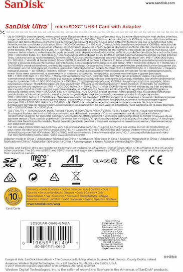 Sandisk Ultra microSDXC 64GB Class 10 U1 A1 UHS-I with Adapter