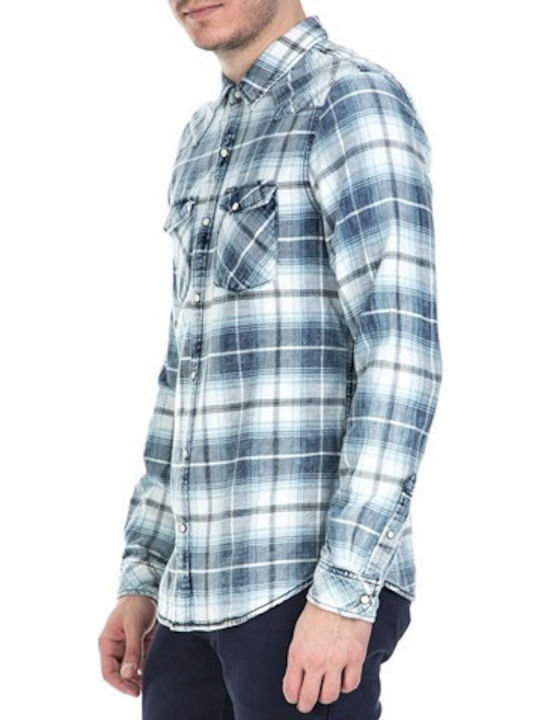 Garcia Jeans Men's Shirt Long Sleeve Denim Checked Blue B71230-1050