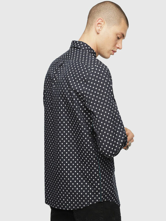 Diesel S-Jirou Men's Shirt Long Sleeve Cotton Polka Dot Navy Blue