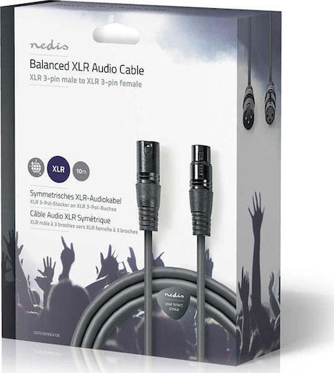 Nedis XLR male to XLR female 10m Cable Gray (COTG15010GY100)