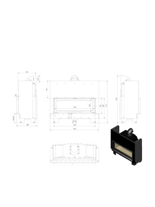 Kratki MB120 Guillotine Ενεργειακό Τζάκι Ξύλου 20kW Ίσιο με Συρόμενη Πόρτα