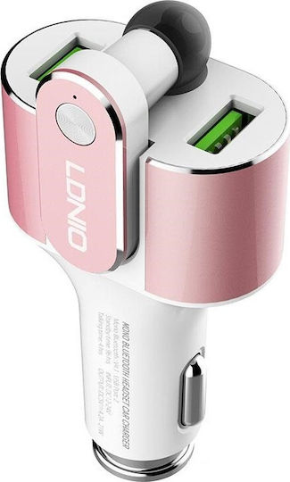 Ldnio Car Charger 4.2A with Ports 2xUSB-A and Bluetooth Headphones Pink Color