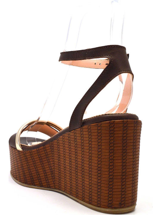920 Women's Leather Ankle Strap Platforms Brown