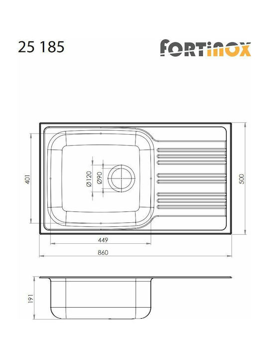 Fortinox Valley 25185 Ένθετος Νεροχύτης Inox Σατινέ Μ86xΠ50cm Ασημί