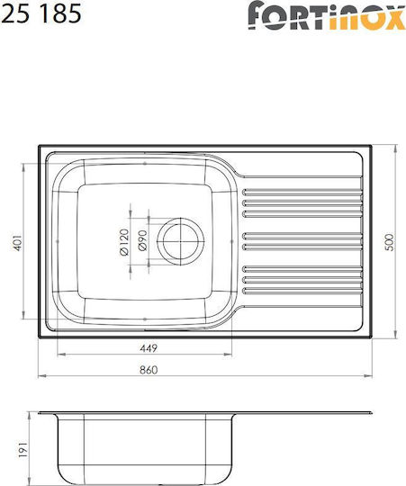 Fortinox Valley 25185 Ένθετος Inox Σατινέ Μ86xΠ50cm Ασημί